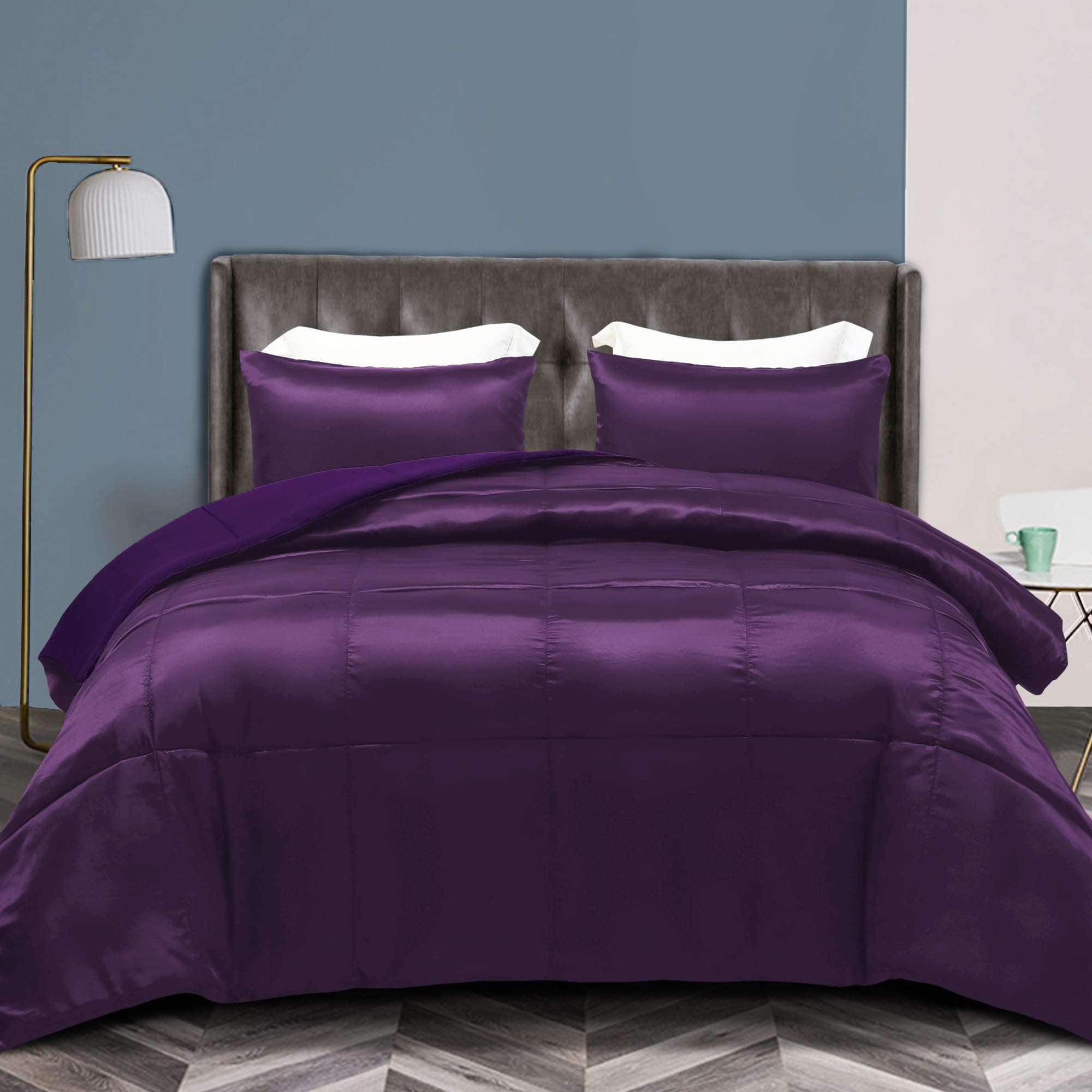 Whale Flotilla 3-Piece Reversible Queen Size Silky Comforter Set/Bedding Set, Luxury Soft Satin Comforter With 2 Satin Pillowcas